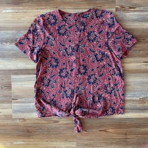 Madewell tie-front button back floral blouse sz xs